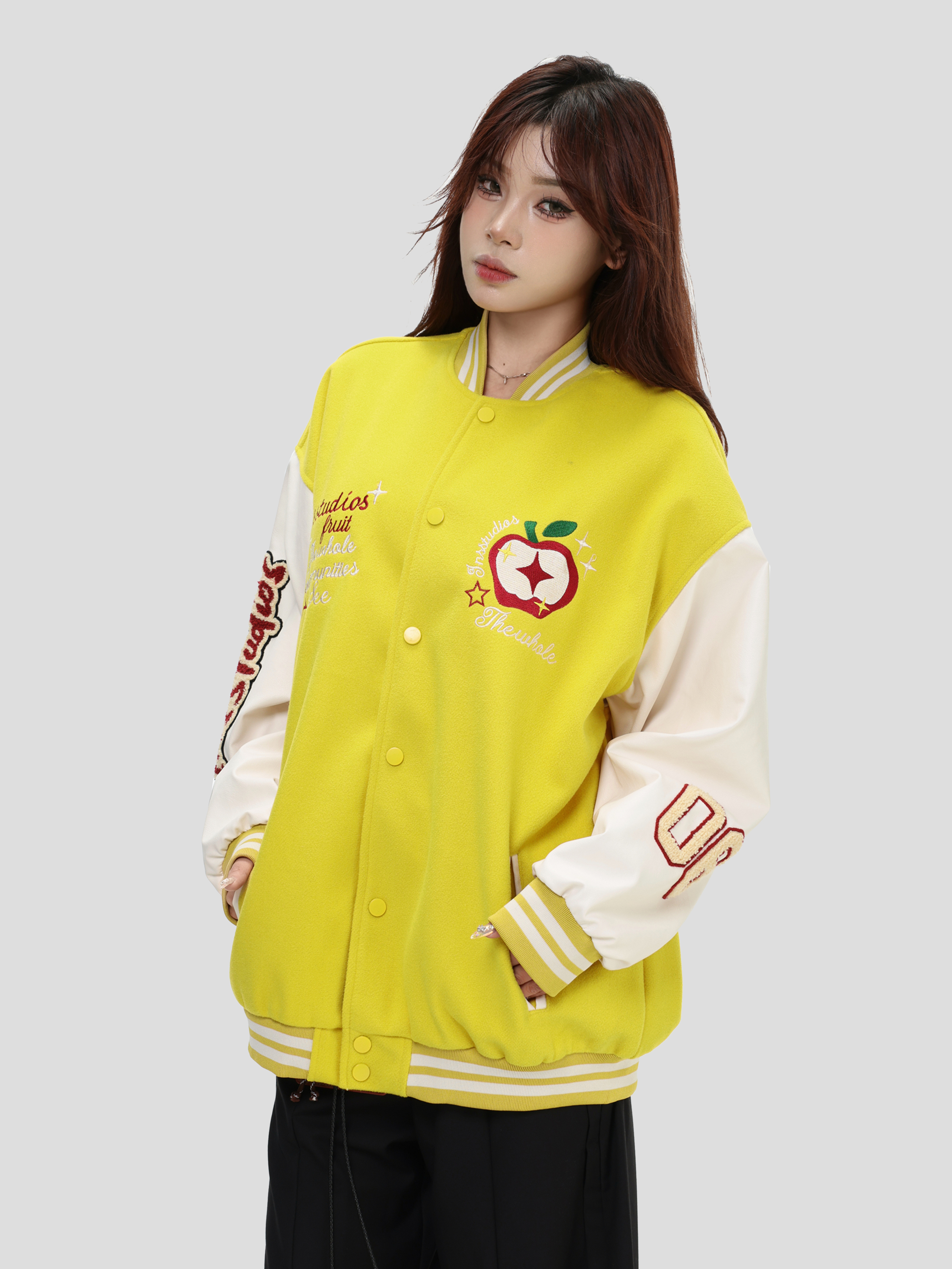 China-Chic Couple's American "Embroidered Apple Bomber" Loose casual jacket jacket