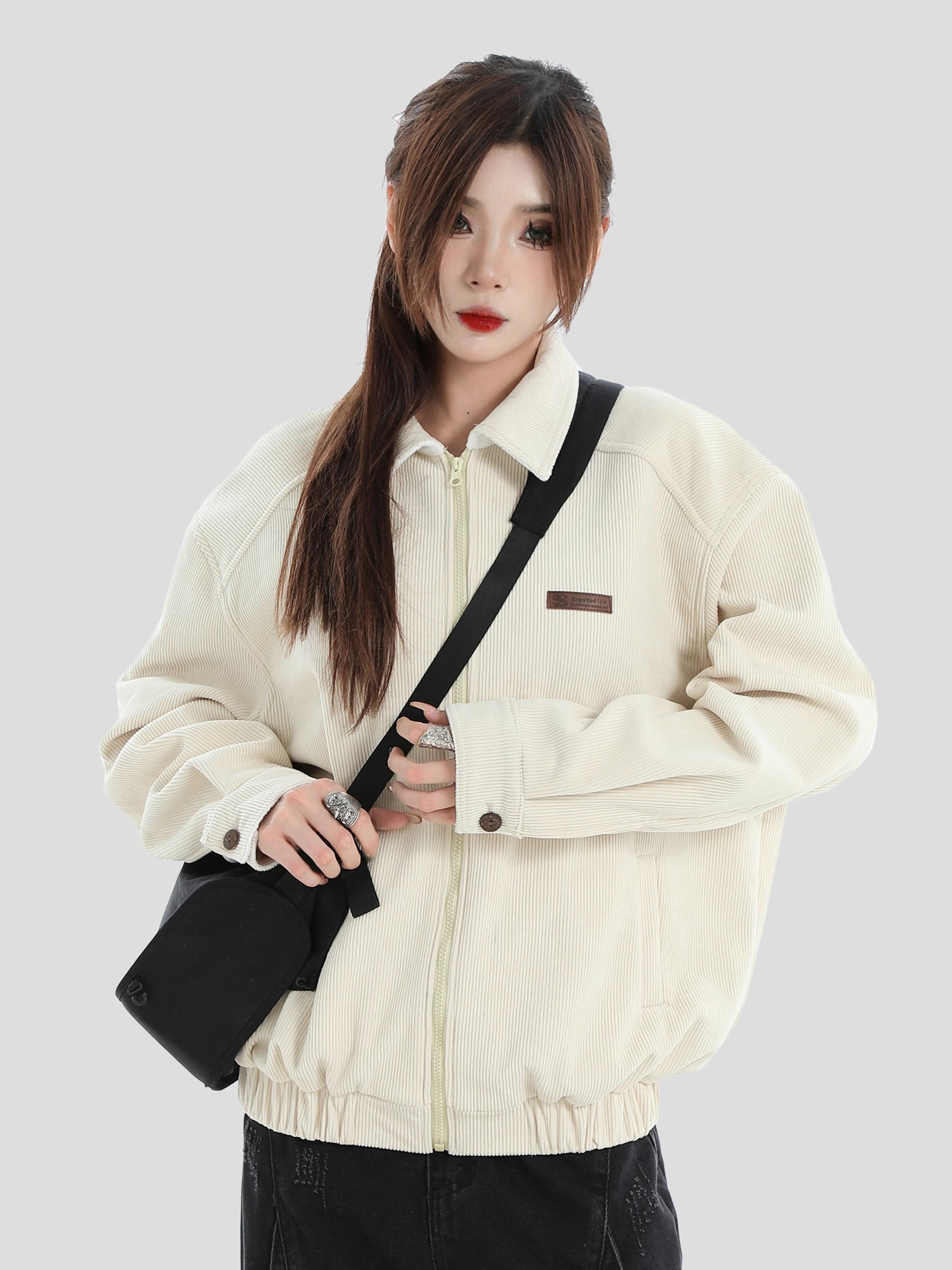 China-Chic Couple American Little Logo Crater Corduroy Jacket Loose Plush Coat Male