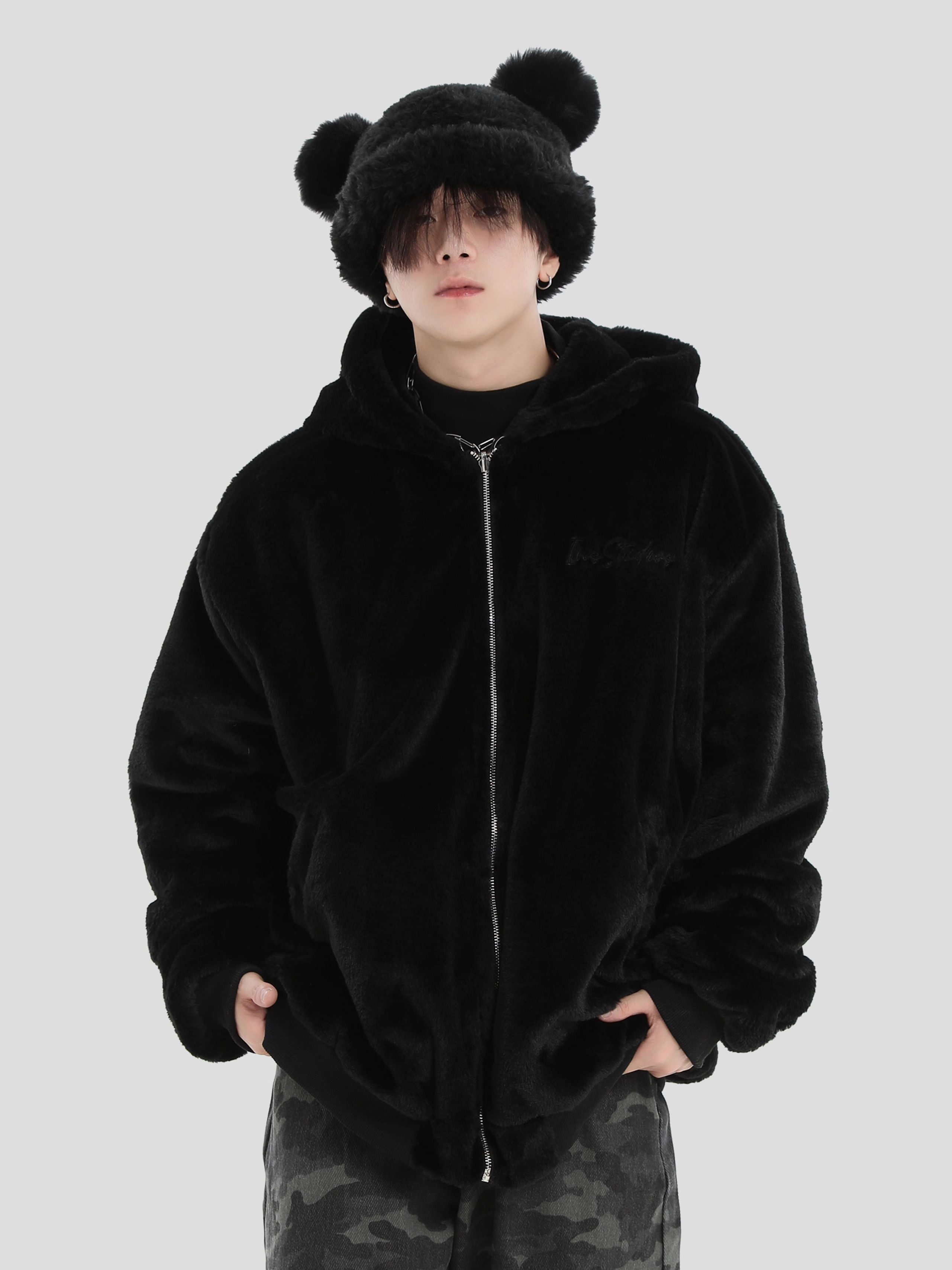 China-Chic Couple American Style Mountain Sculpture Plush Thickened Coat Loose Front and Back Cotton Suit Male