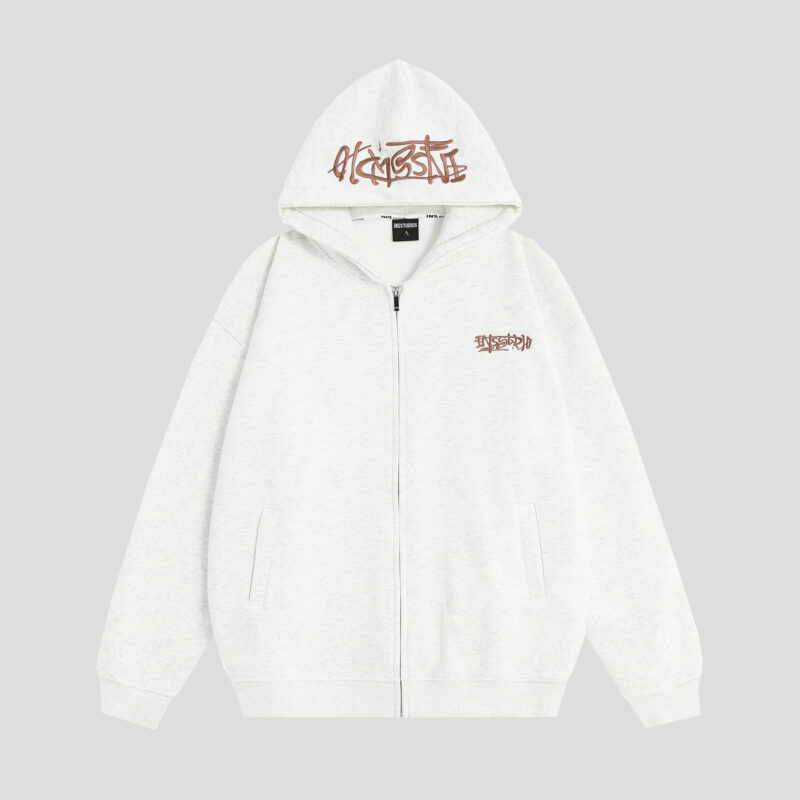 American hand embroidered logo cardigan sweatshirt with loose fleece zipper jacket