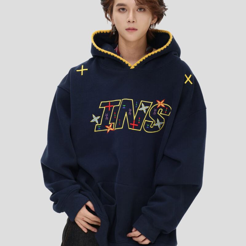China-Chic American "Shell Embroidery LOGO Hoodie" Loose Plush Hoodie Top
