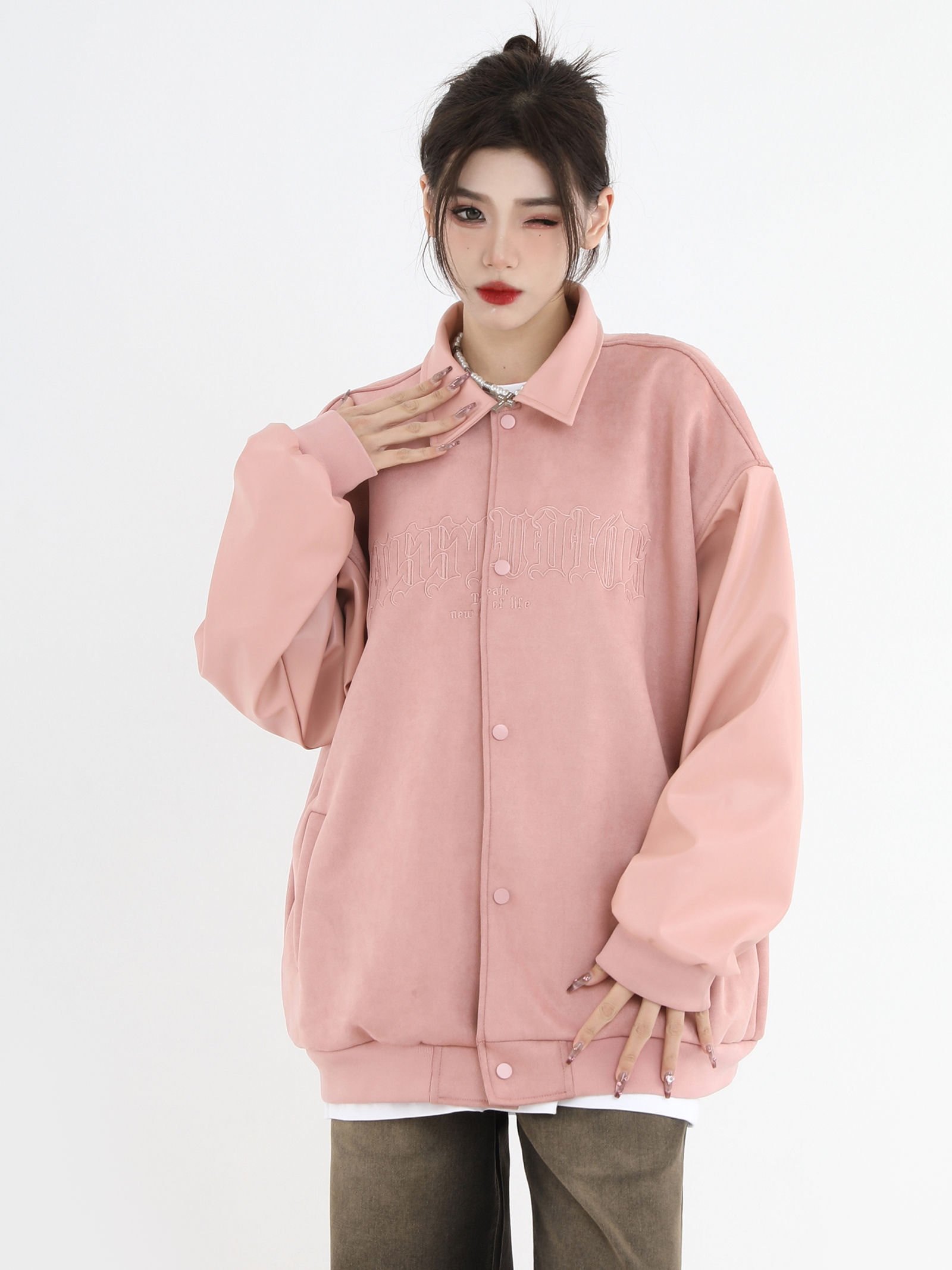 China-Chic Brand Couple American Gothic LOGO Suede Jacket Polo Bomber