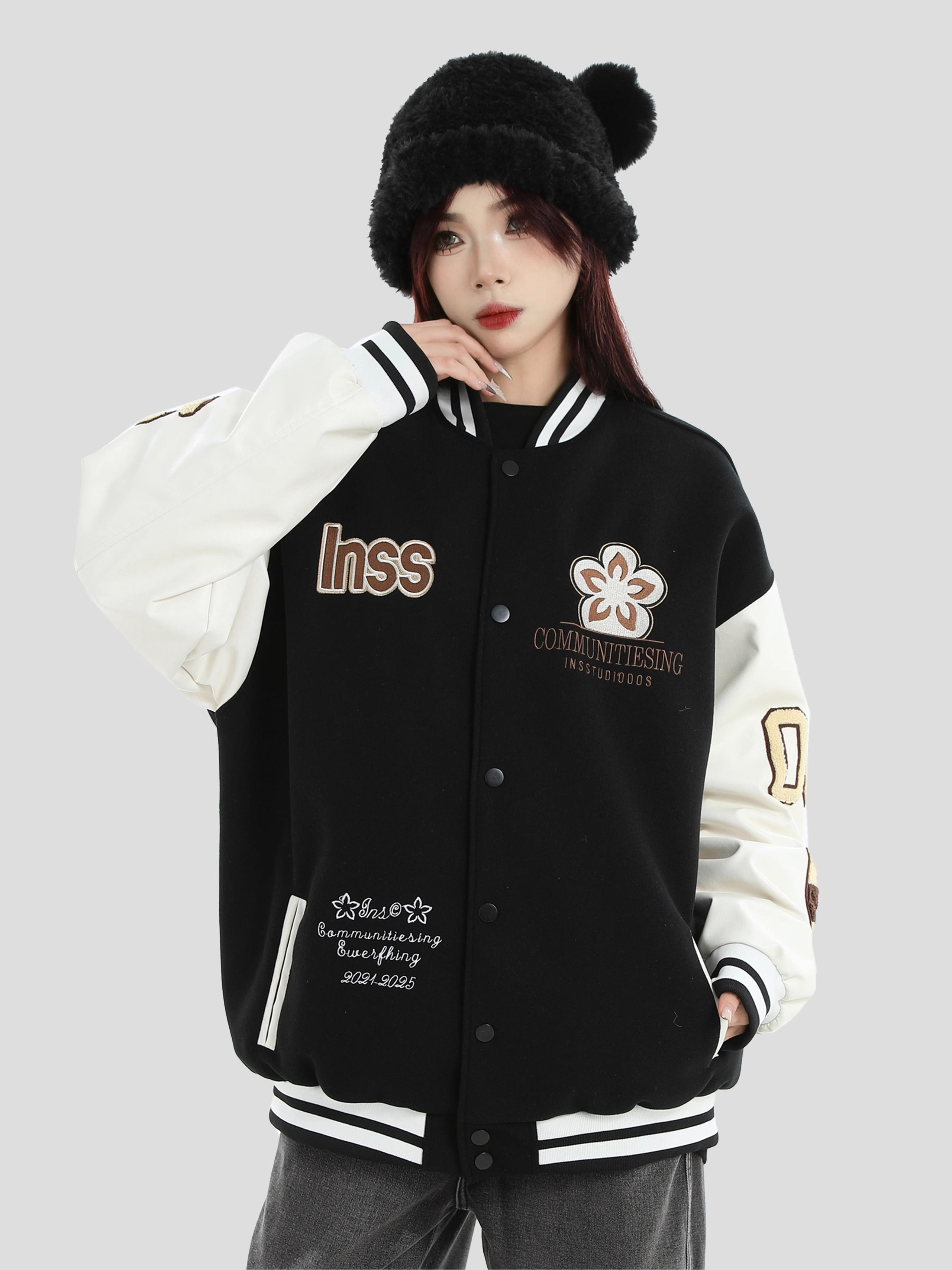 China-Chic Couple American Flocked Embroidered LOGO Baseball Suit Loose Sports Jacket Jacket