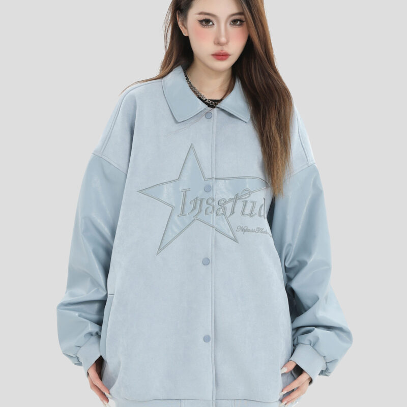 China-Chic Brand Lovers American Star LOGO Suede Baseball Suit Loose Jacket Jacket Men