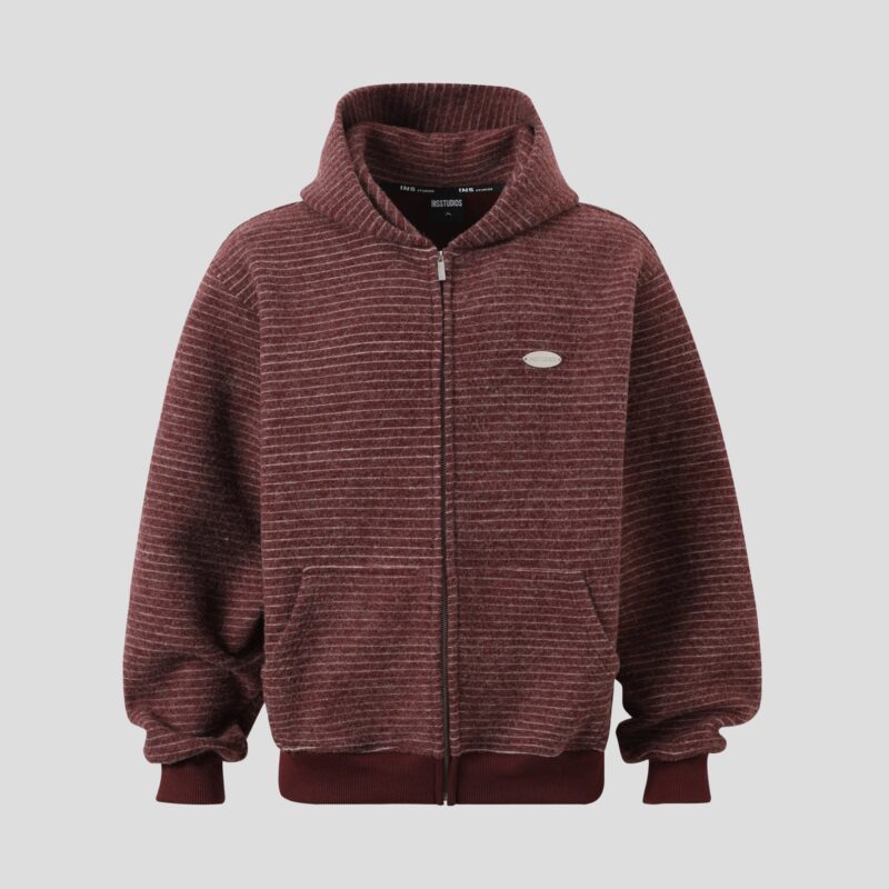 Velvet striped hooded sweatshirt "loose zipper cardigan jacket